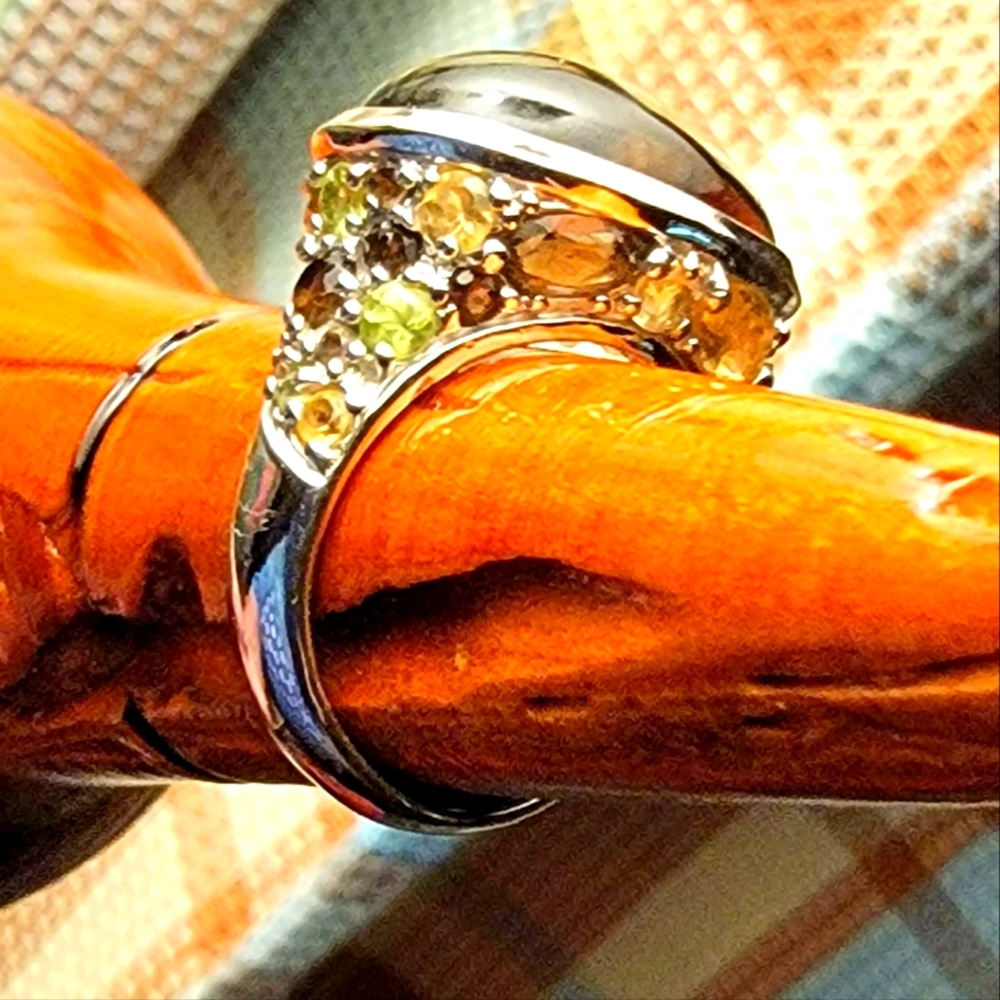 COPY - 🐚 David Sigal SS Smokey Quartz Oval Cabochon Ring with Citrine & Peridot - Picture 4 of 16